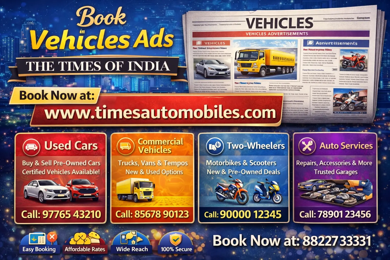 Book Vehicles Ads in The Times of India Newspaper Online